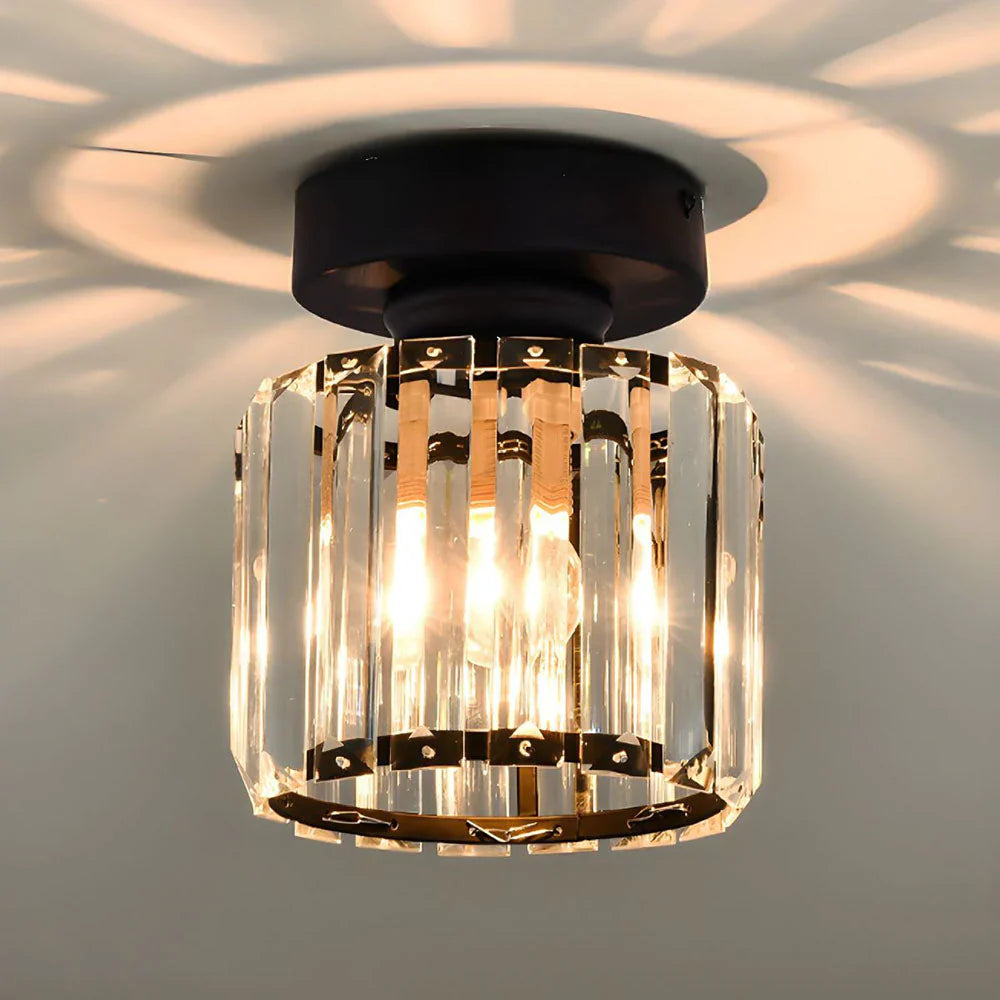 Moderna Lámpara De Techo De Cristal Con Detalles En Dorado Y Negro : Iluminación Con Estilo Para Su Hogar Luz De Techo De Cristal Con Detalles En Dorado Y Negro