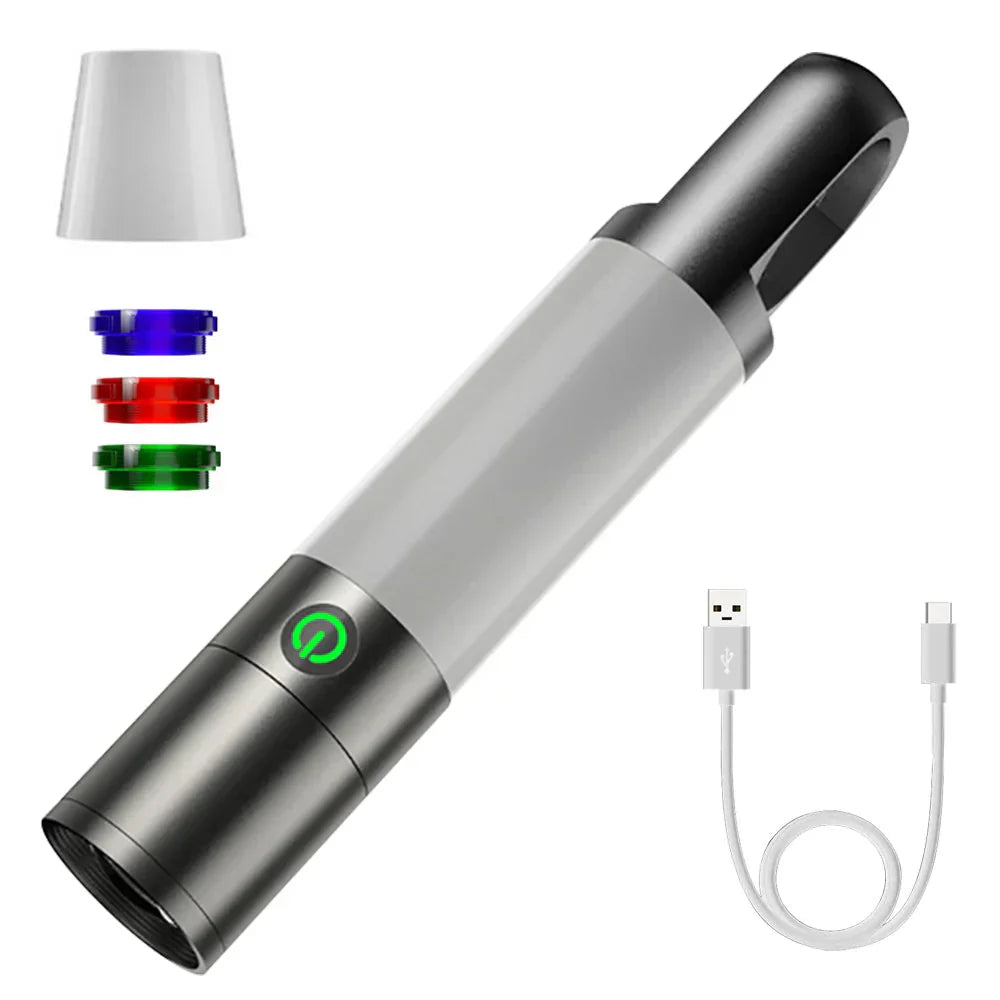 Linterna Led con Filtros Multicolor - Linterna Recargable Usb-c con Función de Luz de Camping y Emergencia Linterna Led con Filtros Multicolor - Linterna Recargable Usb-c con Función de Luz de Camping y Emergencia