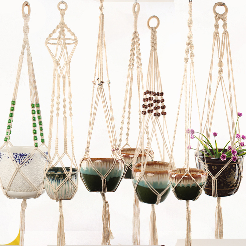 Colgador de Macramé Hecho de Cuerda de Algodón - Suspensión con Estilo para Macetas