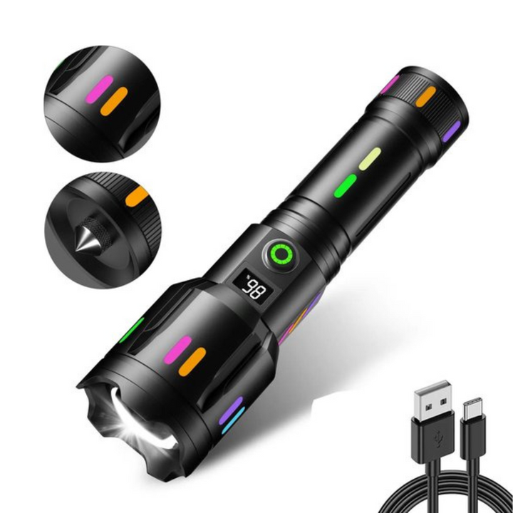 Linterna Led Con Indicador De Potencia - Linterna Recargable De Alto Rendimiento Con Rompecristales Y Usb-c Linterna Led Con Indicador De Potencia