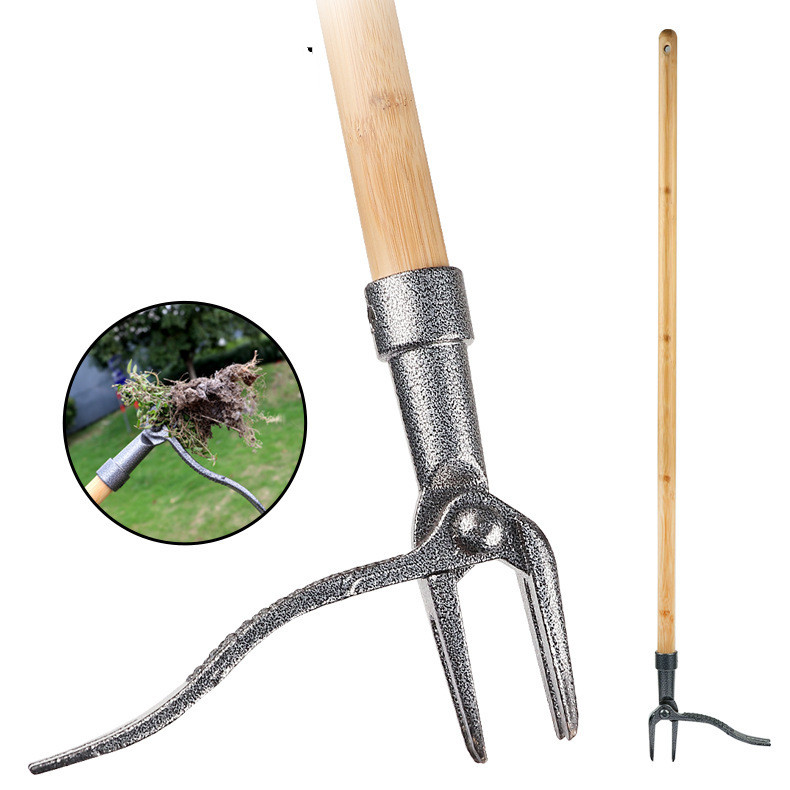 Extractor de Malas Hierbas con Cabeza de 4 Garras - Eficaz Herramienta de Jardín de Hierro para la Eliminación de Raíces