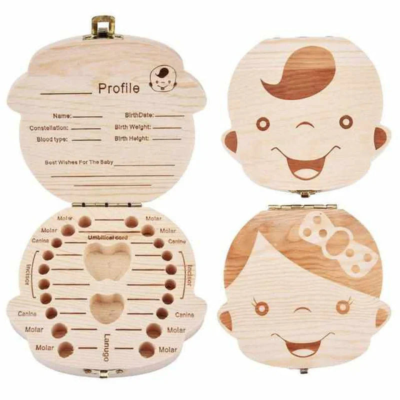 Caja De Dientes De Madera Para Recuerdos Preciosos - Con Espacio Para Dientes De Leche Y Datos Personales