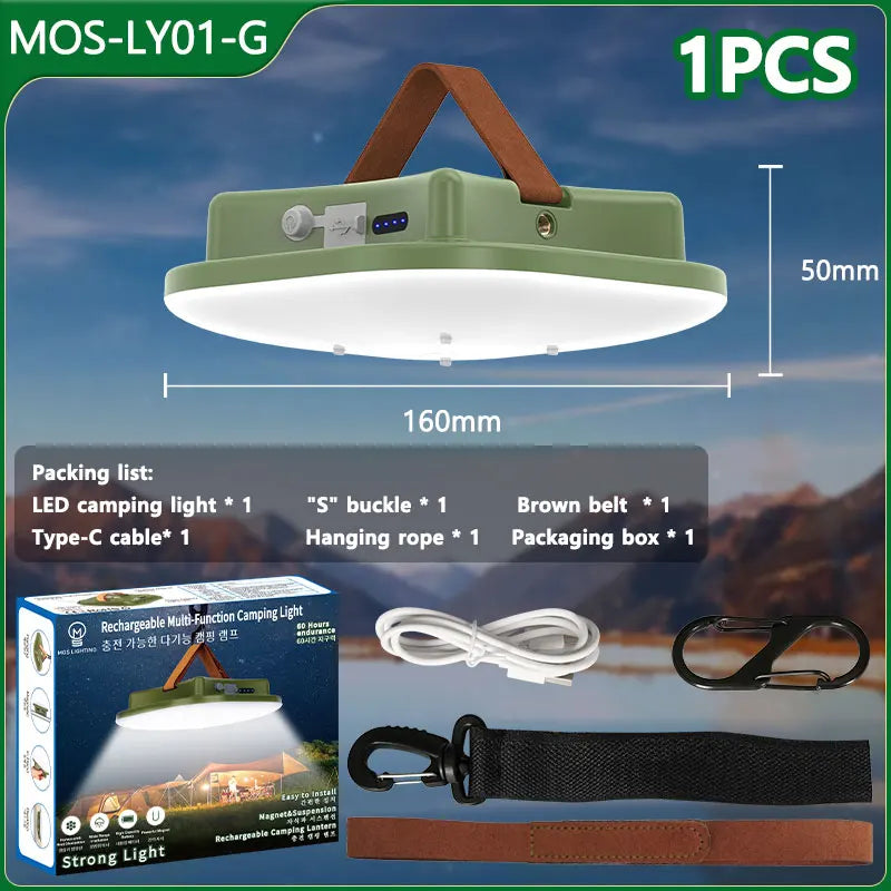 Lámpara de Camping Solar Recargable Led de 80w con Imán y Función de Zoom