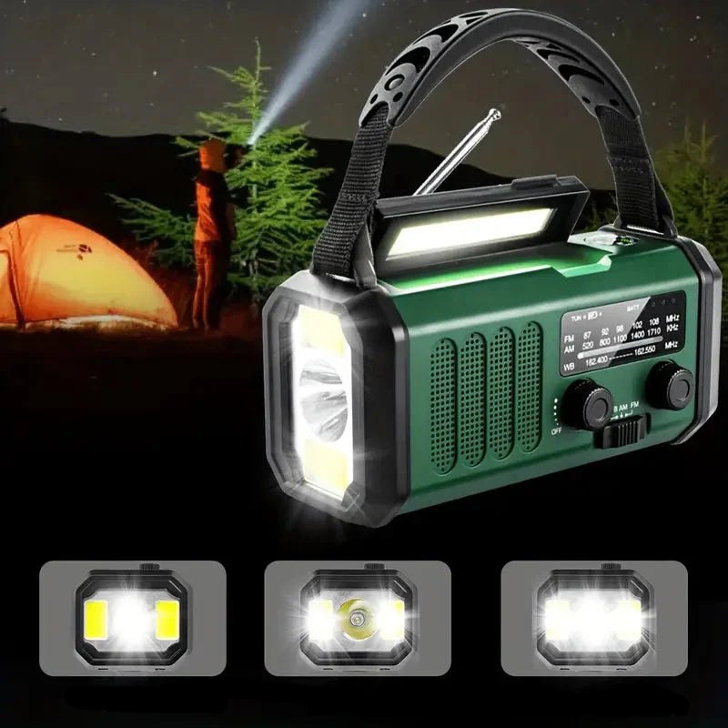 Radio Solar de Emergencia con Powerbank - Radio de Manivela con Linterna Led para Camping y Exteriores
