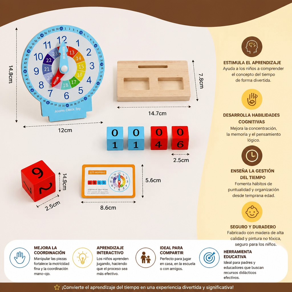 Juguete educativo Montessori para aprender la hora y el tiempo