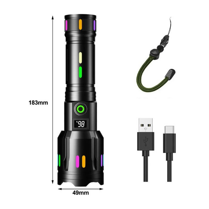 Linterna Led Con Indicador De Potencia - Linterna Recargable De Alto Rendimiento Con Rompecristales Y Usb-c Linterna Led Con Indicador De Potencia
