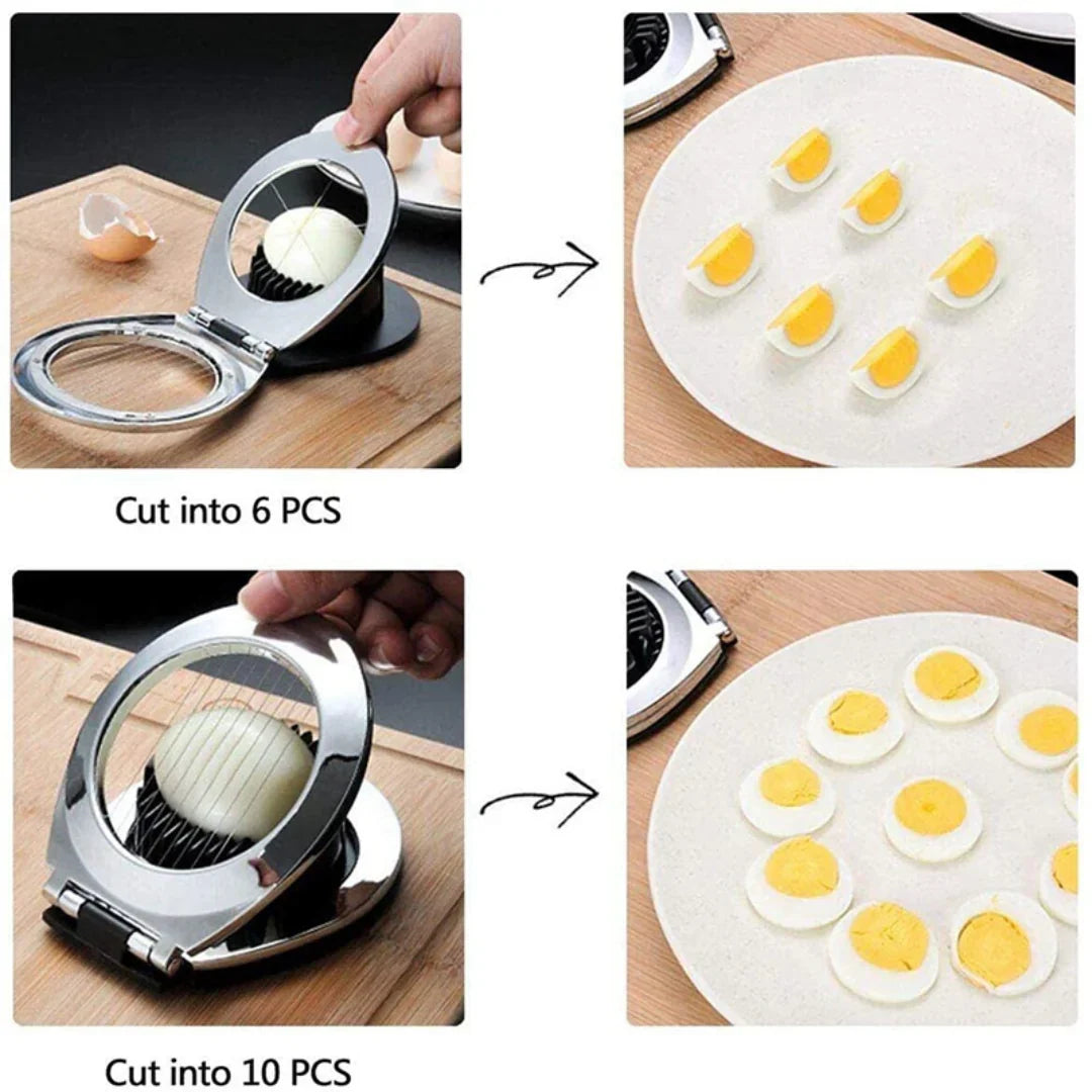 Cortador de Huevos de Acero Inoxidable - ¡ 3 Opciones de Corte en 1 para una Preparación sin Esfuerzo !
