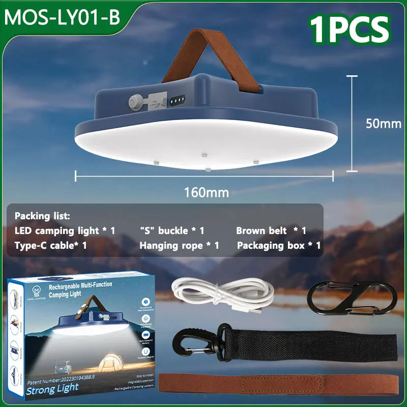 Lámpara de Camping Solar Recargable Led de 80w con Imán y Función de Zoom