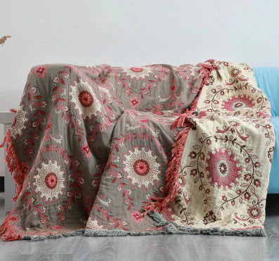 Manta Escandinava Reversible con Diseño de Pájaros