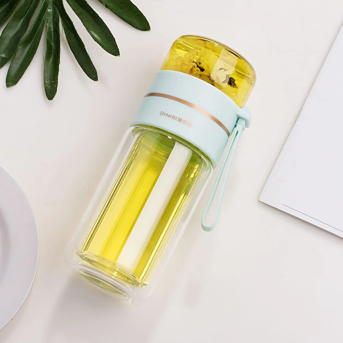 Botella De Vidrio De Doble Pared Con Colador E Infusor De Té
