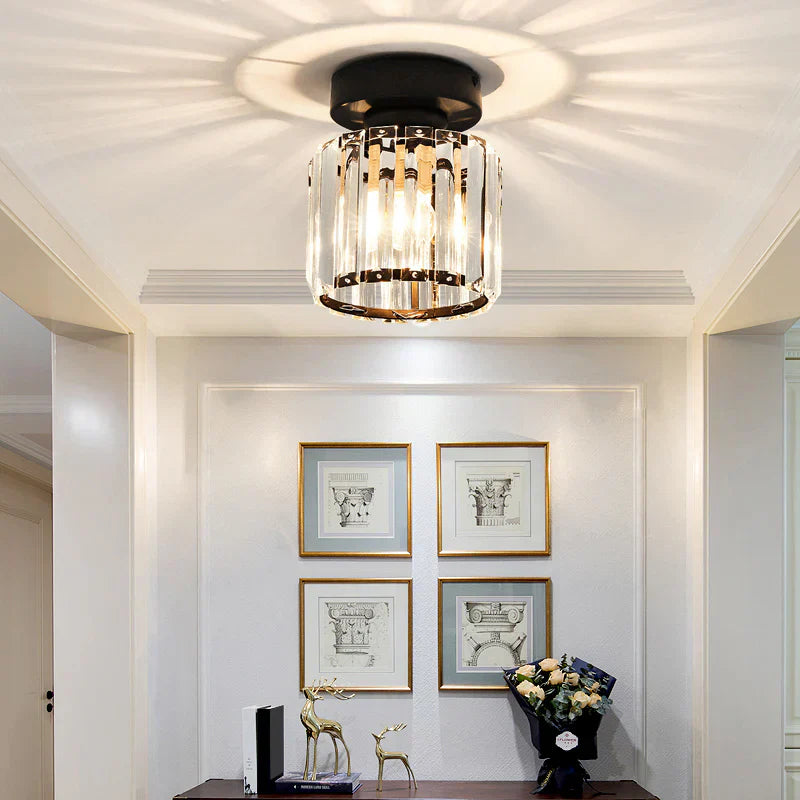 Moderna Lámpara De Techo De Cristal Con Detalles En Dorado Y Negro : Iluminación Con Estilo Para Su Hogar Luz De Techo De Cristal Con Detalles En Dorado Y Negro