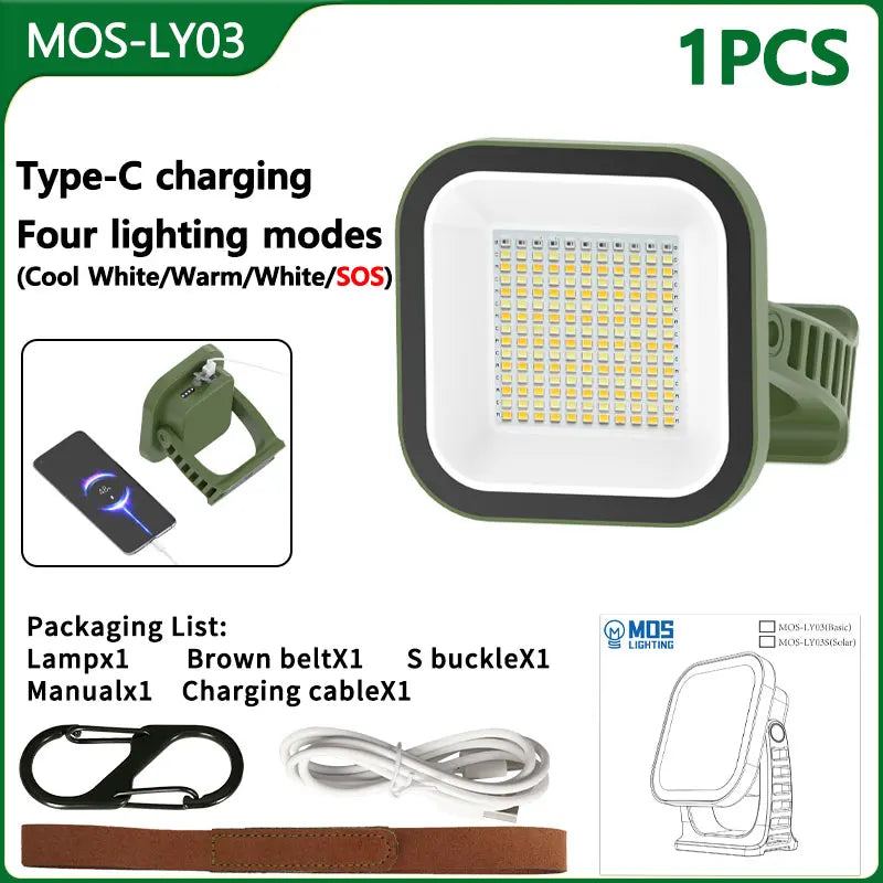 Lámpara de Camping Solar Recargable Led de 80w con Imán y Función de Zoom