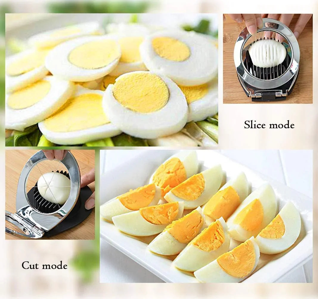 Cortador de Huevos de Acero Inoxidable - ¡ 3 Opciones de Corte en 1 para una Preparación sin Esfuerzo !