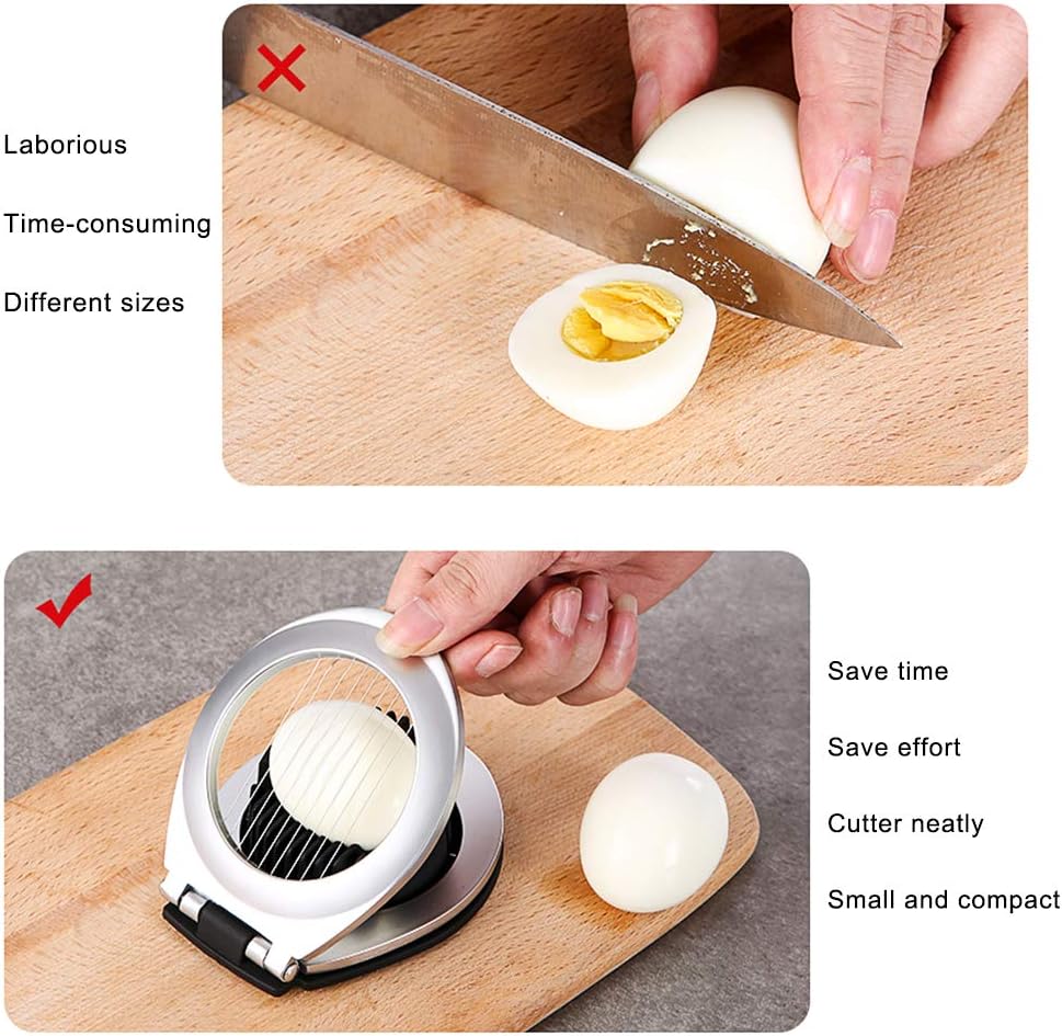 Cortador de Huevos de Acero Inoxidable - ¡ 3 Opciones de Corte en 1 para una Preparación sin Esfuerzo !