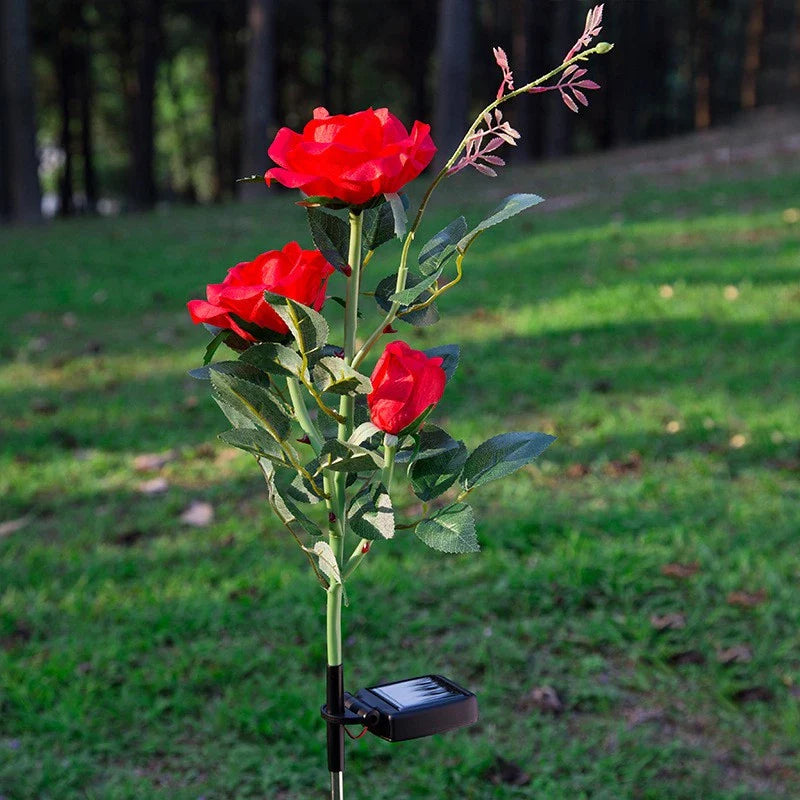 Luces de Rosas Alimentadas por Energía Solar - Enchufe de Jardín con Panel Solar para Iluminación Decorativa