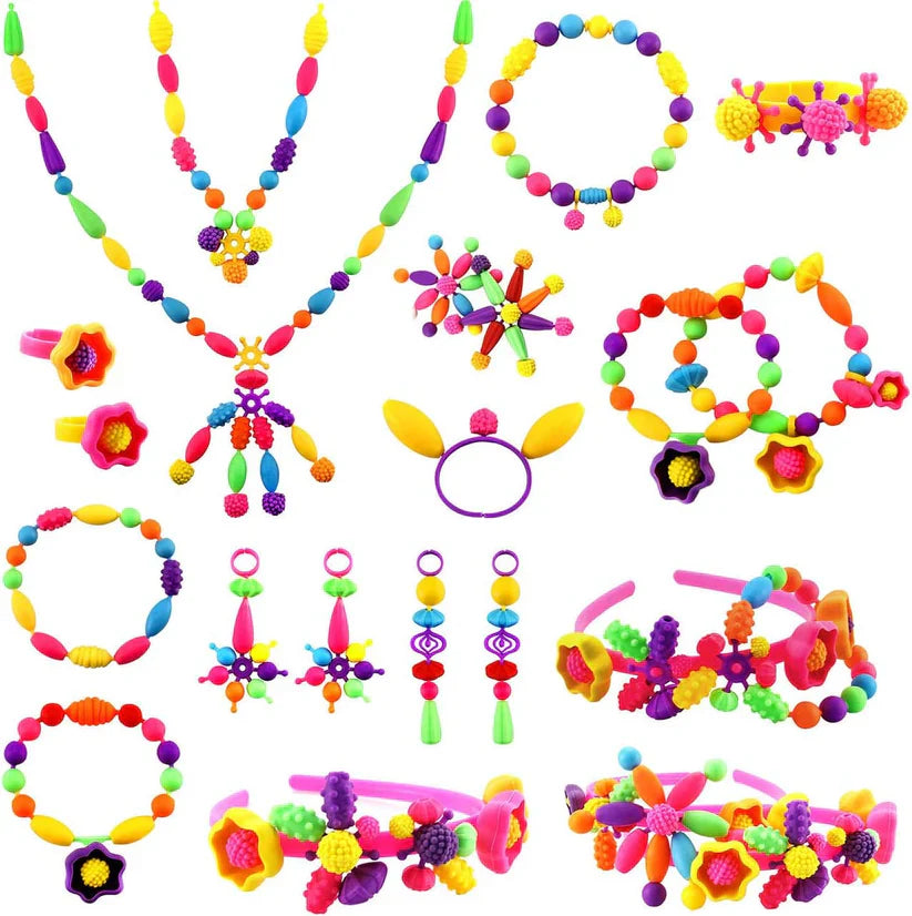 Juego de cuentas Pop para niños | Colorido kit de joyería DIY para juego creativo y desarrollo de habilidades motoras finas