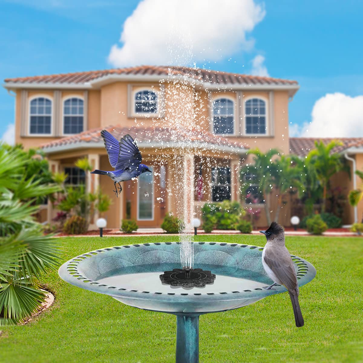 Fuente Solar para el Jardín - Fuente de Agua con Diseño de Flores para Estanques y Piscinas Fuente Solar para el Jardín