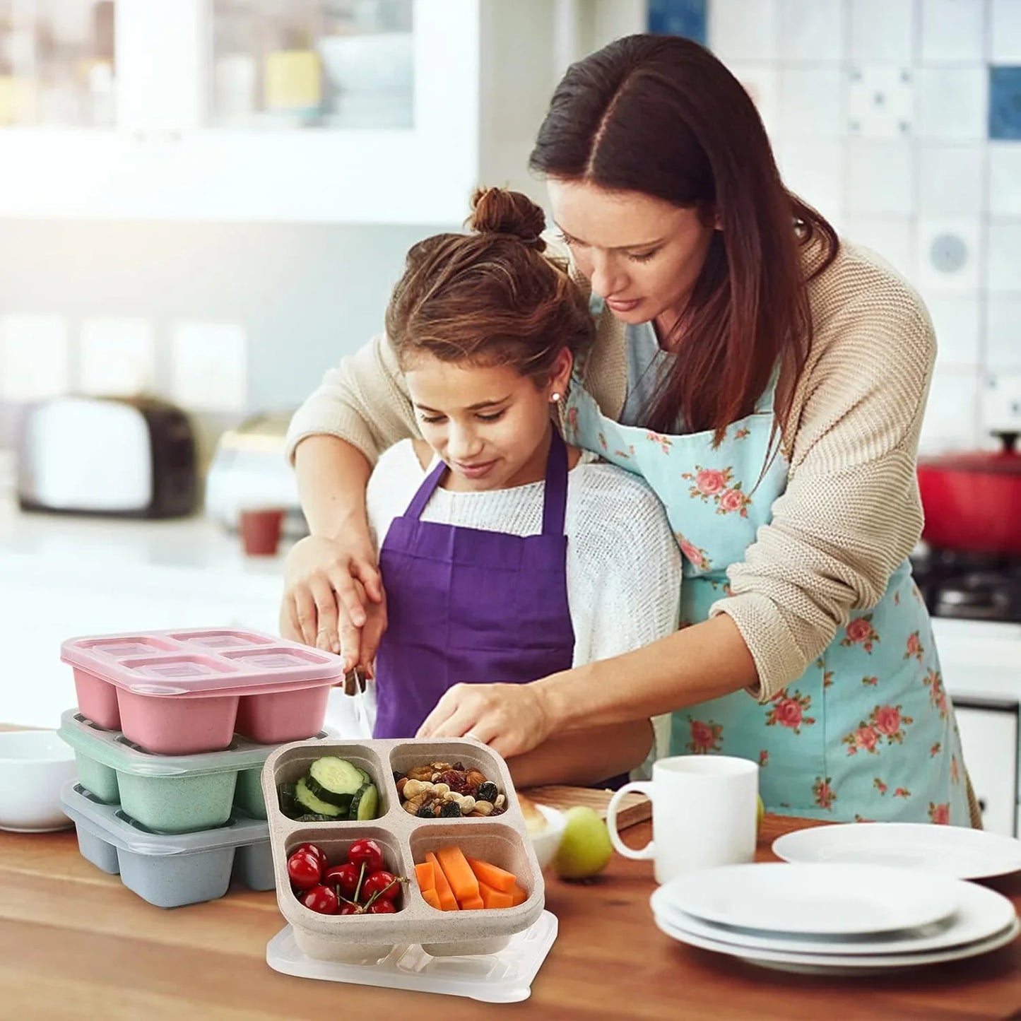 Cajas De 4 Compartimentos Para Comida Preparada De Estilo Bento En Un Pack De 4 - Sostenibles Y Prácticas