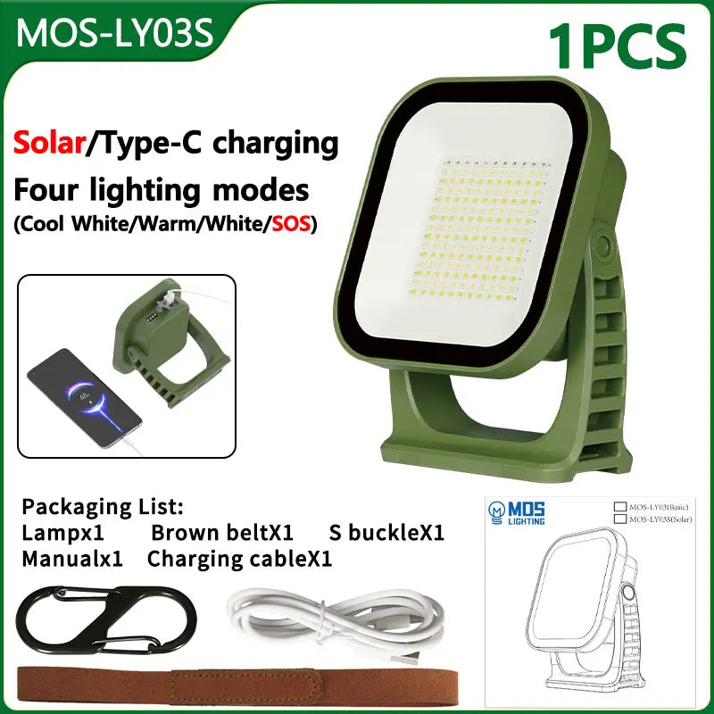 Lámpara de Camping Solar Recargable Led de 80w con Imán y Función de Zoom