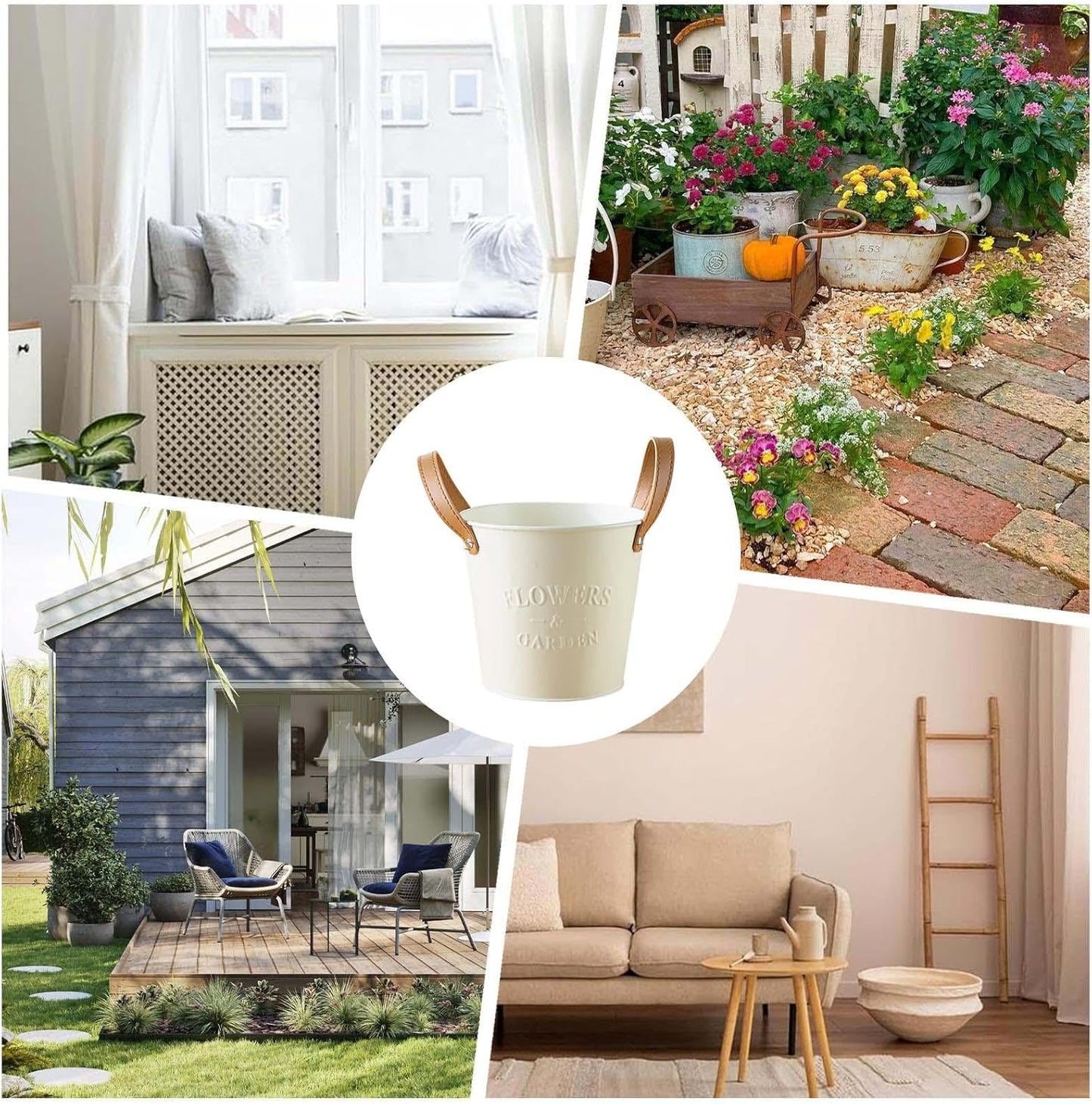 Macetas Decorativas con Asas de Cuero - Macetas para el Hogar y el Jardín