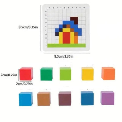 Juego de rompecabezas de píxeles de madera para niños | Bloques de clasificación de colores con tablero de cuadrícula para la lógica y el patrón Matchin