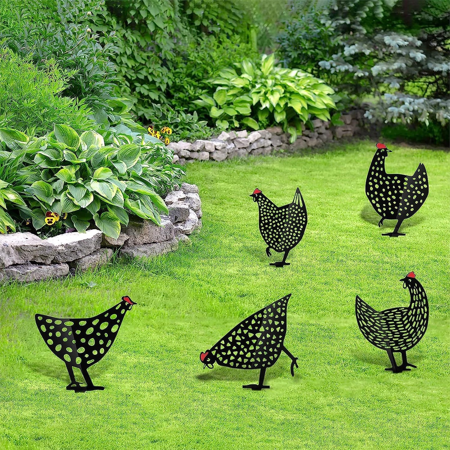 Gallinas Decorativas de Metal - Juego de Enchufes de Jardín para Uso en Exteriores las Gallinas Son Muy Divertidas