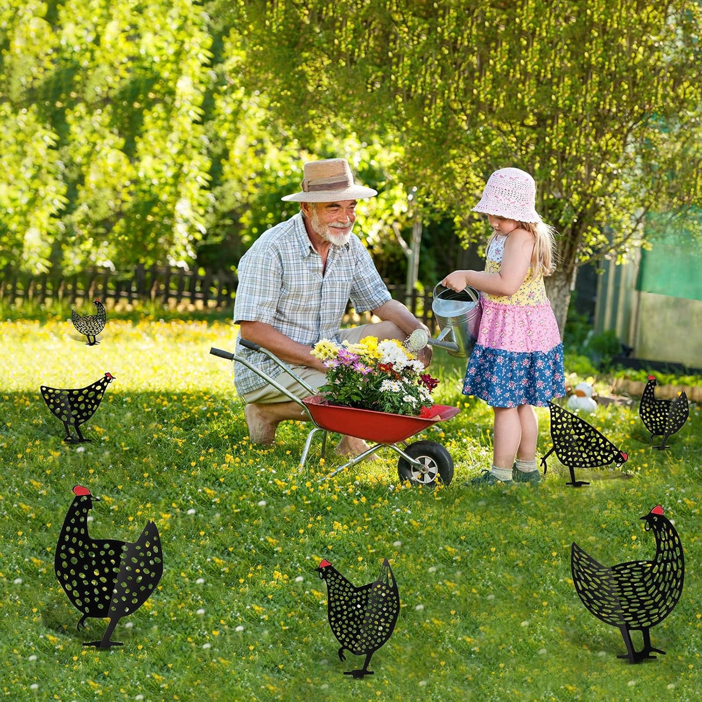 Gallinas Decorativas de Metal - Juego de Enchufes de Jardín para Uso en Exteriores las Gallinas Son Muy Divertidas