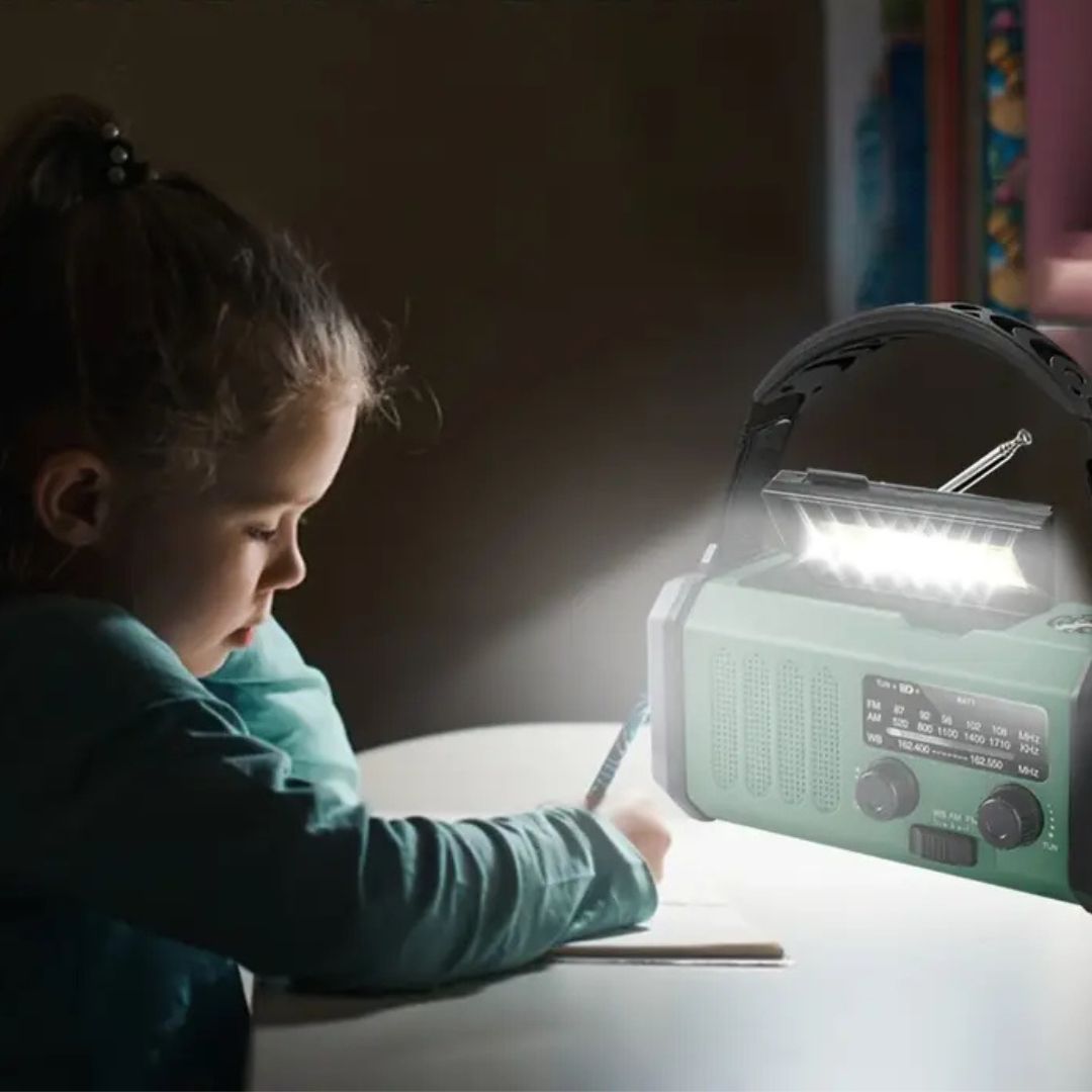 Radio Solar de Emergencia con Powerbank - Radio de Manivela con Linterna Led para Camping y Exteriores