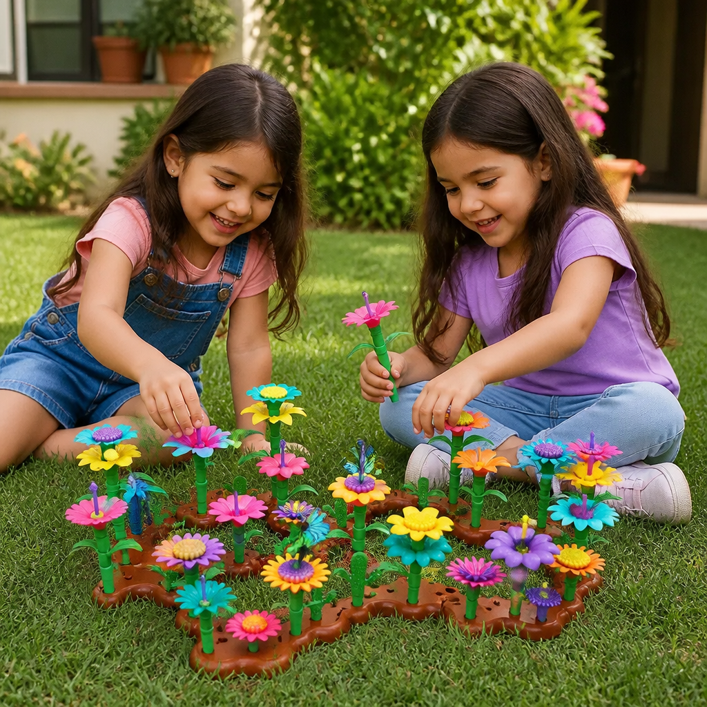 Juego de construcción de jardín de flores para niños – juguete creativo de plantación y aprendizaje para pequeños jardineros