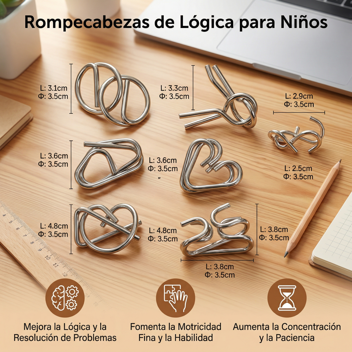 Juego de anillos de rompecabezas de metal ⎜ Juego de lógica rompecabezas para niños y adultos con múltiples desafíos de desbloqueo