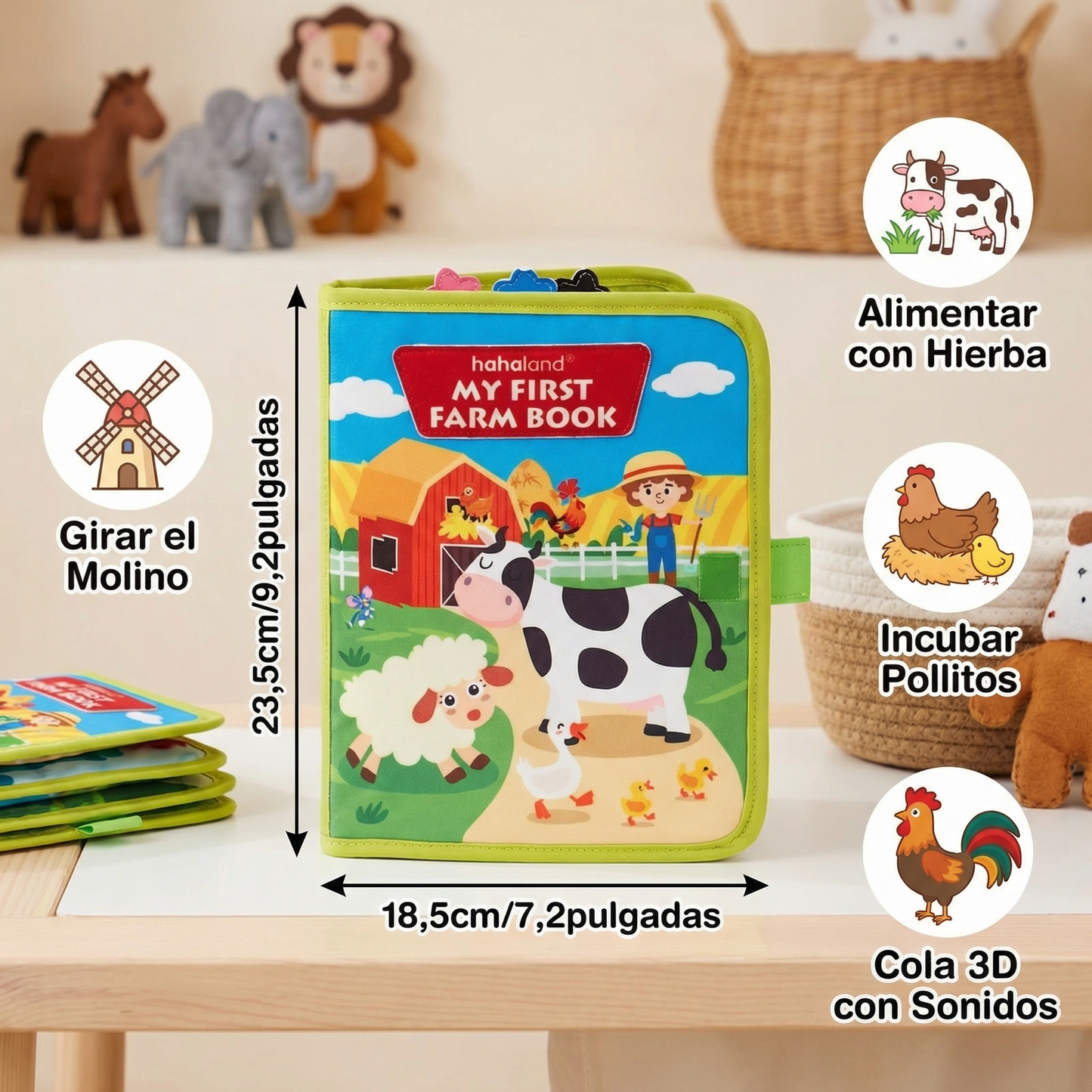 Libro educativo de cuentos de granja para niños pequeños | Libro de actividades de fieltro suave para el aprendizaje de animales y habilidades motoras finas