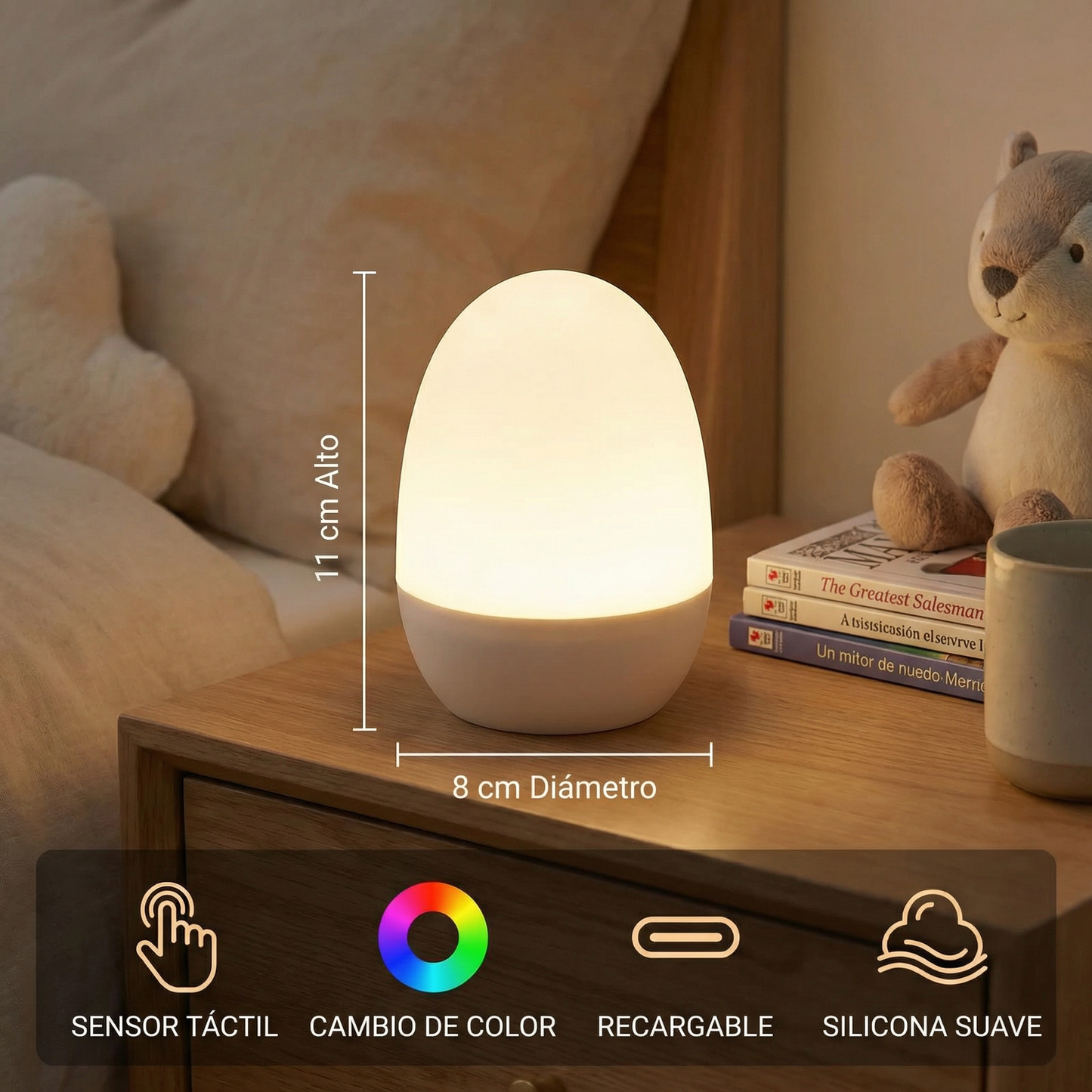 Luz nocturna LED con forma de huevo de silicona