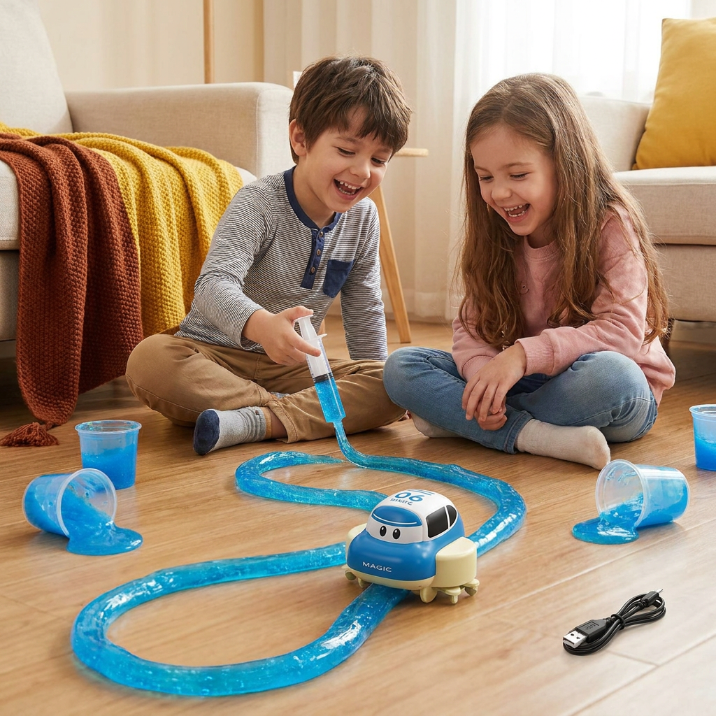 Set de Pista de Carreras de Slime Mágico – Aventura DIY con Coche Eléctrico