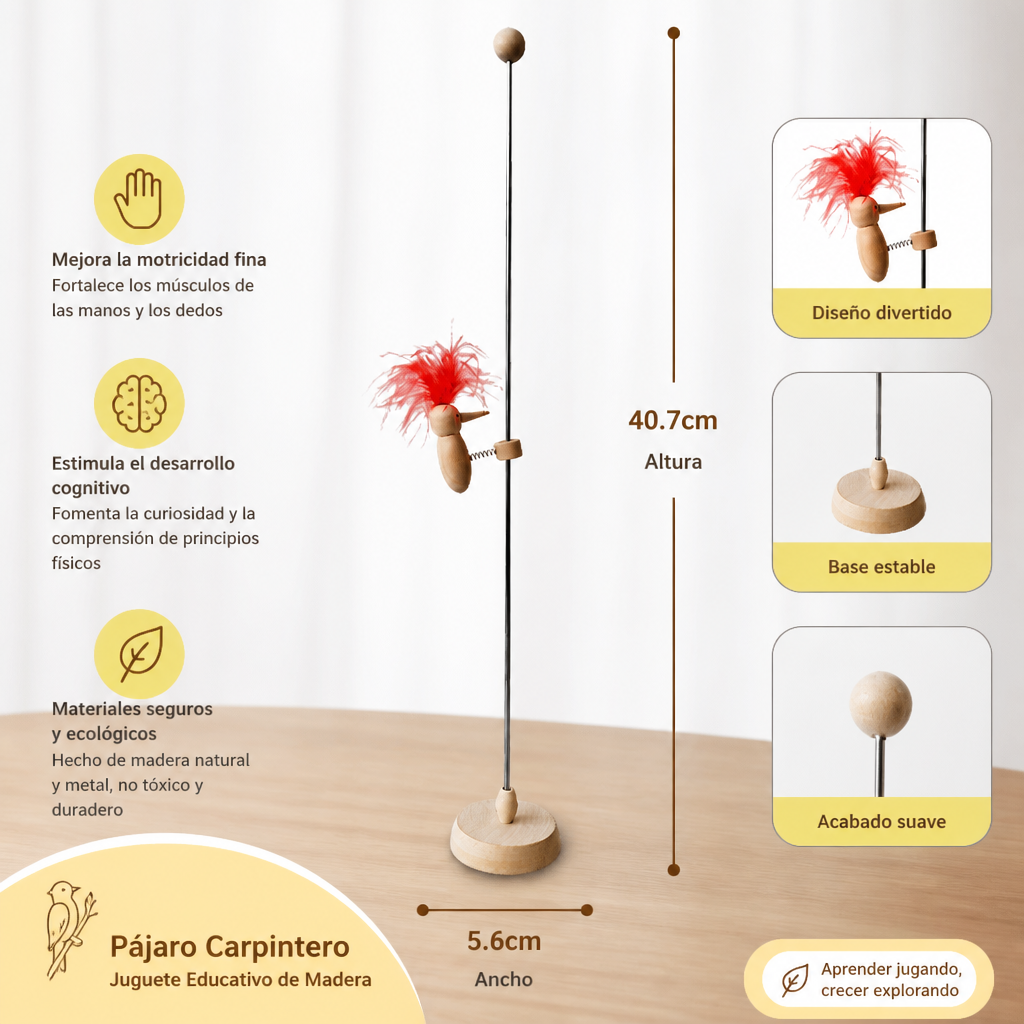 Pájaro Carpintero de Madera Juguete Educativo para Niños