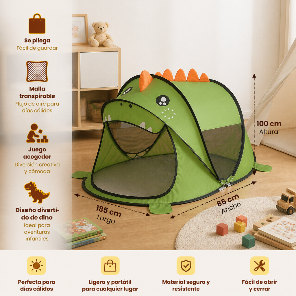 Tienda de Juegos de Dinosaurio Plegable para Niños – Perfecta para los Días Cálidos y los Momentos de Juego Acogedores