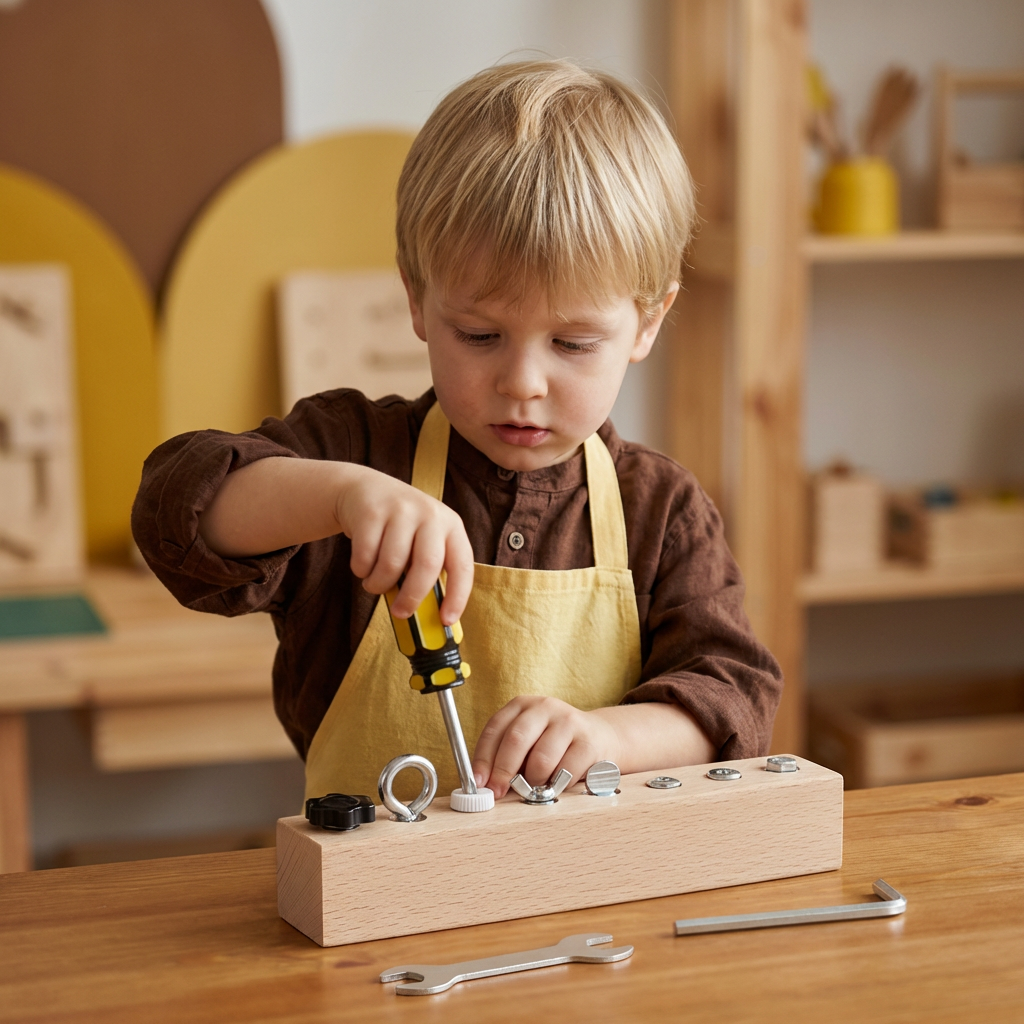 Juego de tornillos de madera Montessori – entrenamiento de motricidad fina y concentración para niños