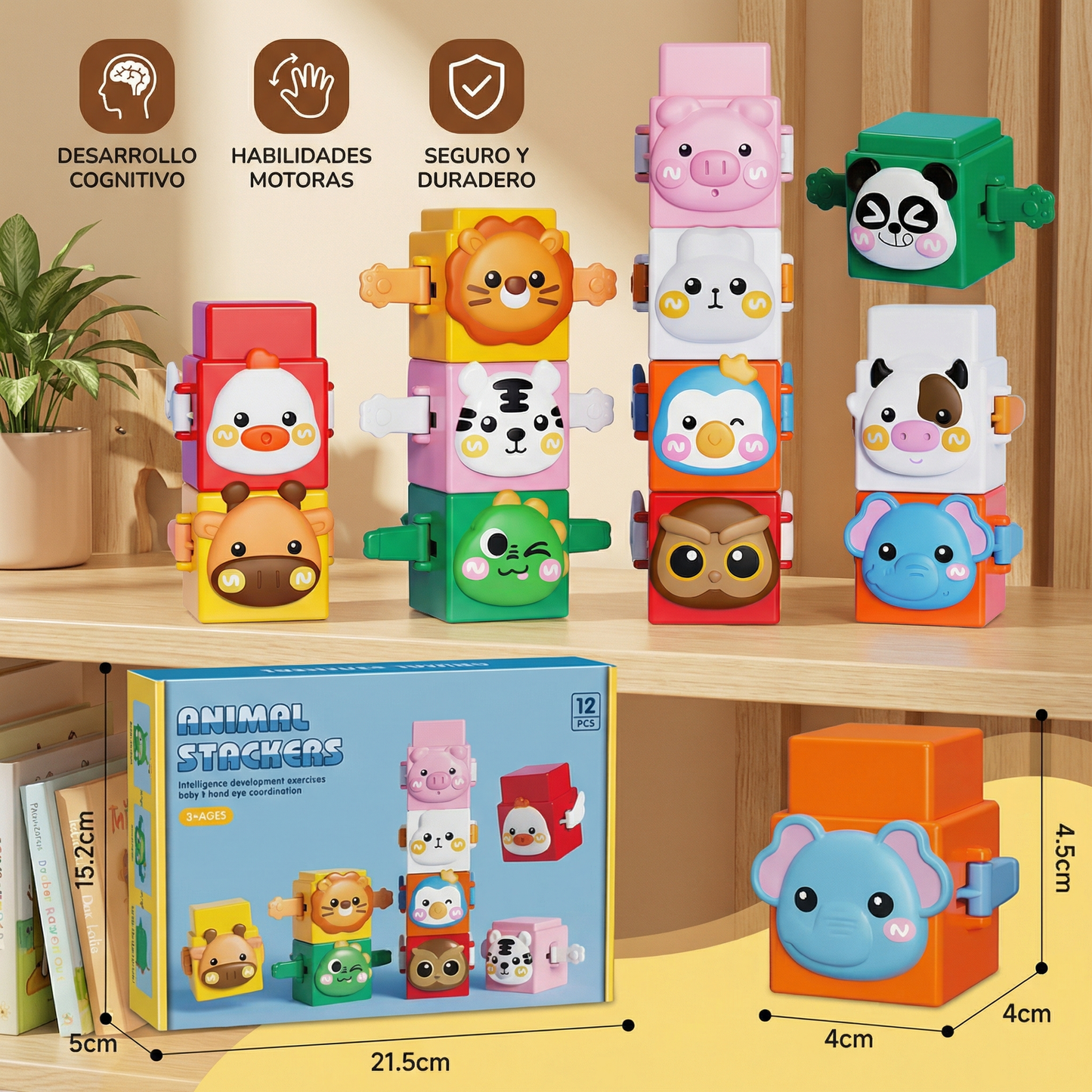 Juego de construcción Montessori pedagógico con animales apilables