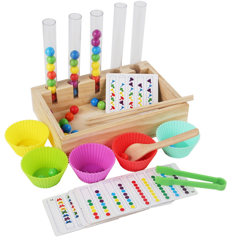 Juego y set de aprendizaje Montessori con tubos de ensayo de colores y números