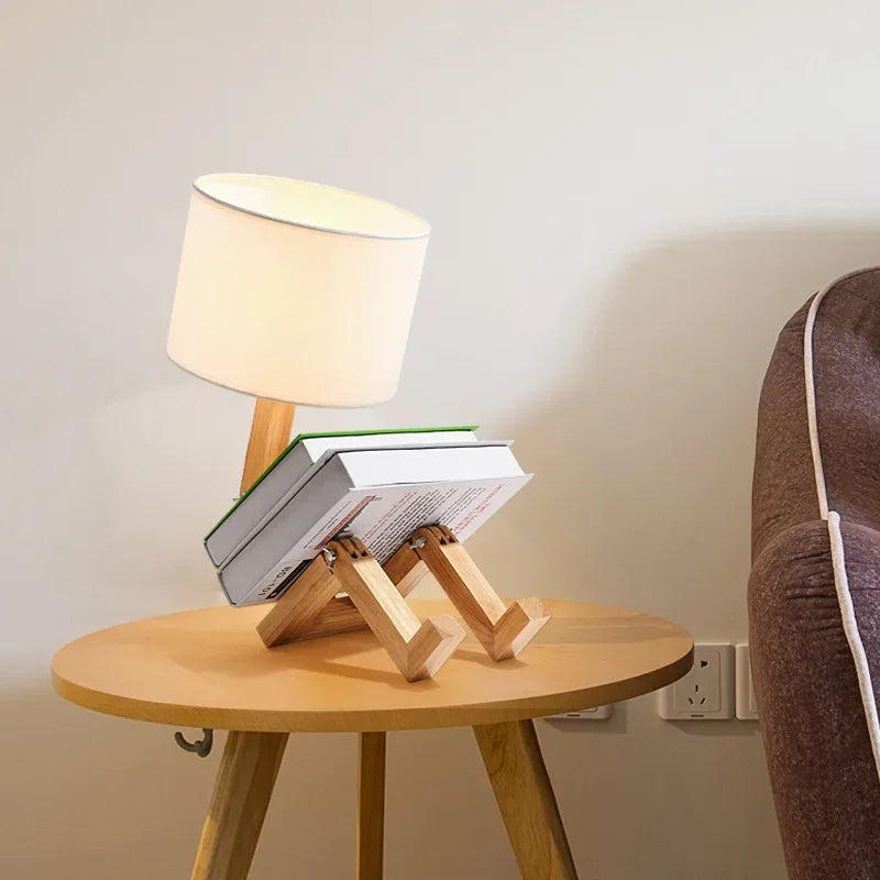 Lámpara De Mesa De Madera Con Soporte Para Libros - Diseño Moderno Para Su Hogar