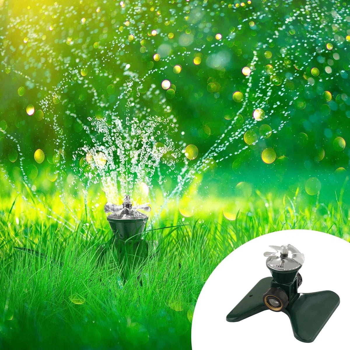 Aspersor De Césped Metálico Giratorio Automático De 360 Grados - Eficaz Cabezal De Riego De Jardín