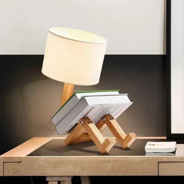 Lámpara De Mesa De Madera Con Soporte Para Libros - Diseño Moderno Para Su Hogar