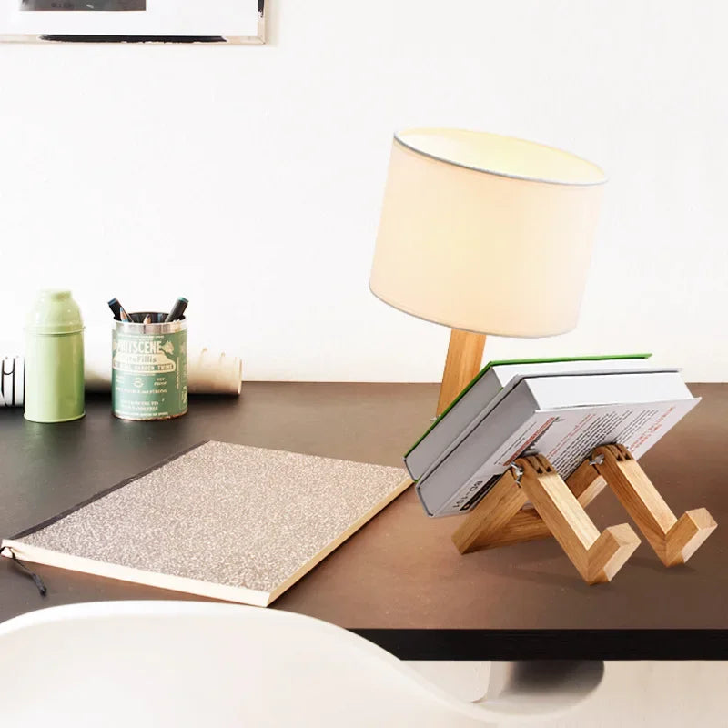 Lámpara De Mesa De Madera Con Soporte Para Libros - Diseño Moderno Para Su Hogar
