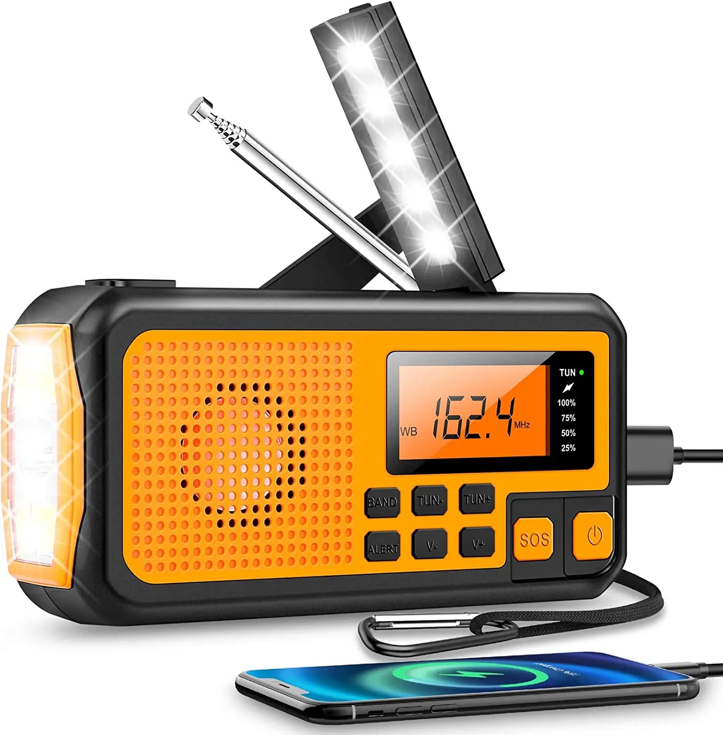 Radio De Emergencia Con Manivela Y Solar - Radio Dínamo Portátil Con Power Bank Y Linterna LED