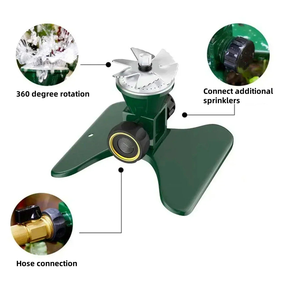 Aspersor De Césped Metálico Giratorio Automático De 360 Grados - Eficaz Cabezal De Riego De Jardín