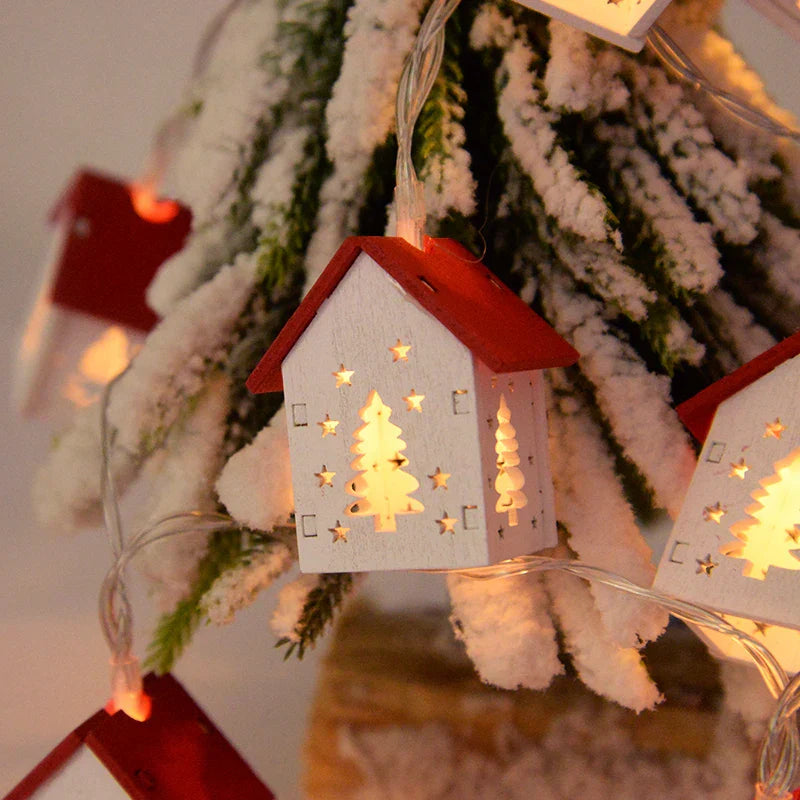 Casitas De Navidad De Madera Con Iluminación Festiva