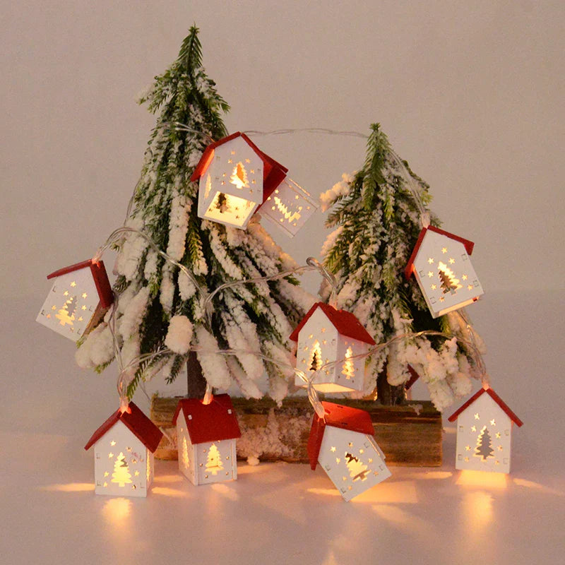 Casitas De Navidad De Madera Con Iluminación Festiva