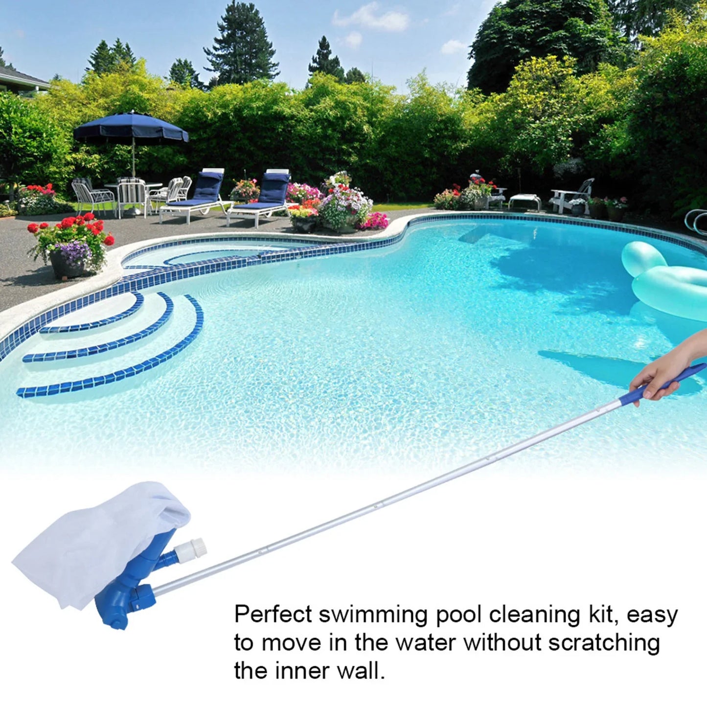 Set de Limpieza de Piscina con Pértiga Telescópica - Filtro de Malla y Accesorios para el Mantenimiento de la Piscina