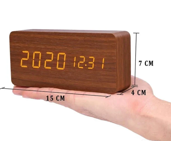 Reloj de Madera Led con Activación por Voz
