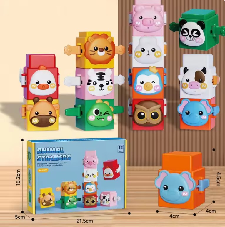 Juego de construcción Montessori pedagógico con animales apilables