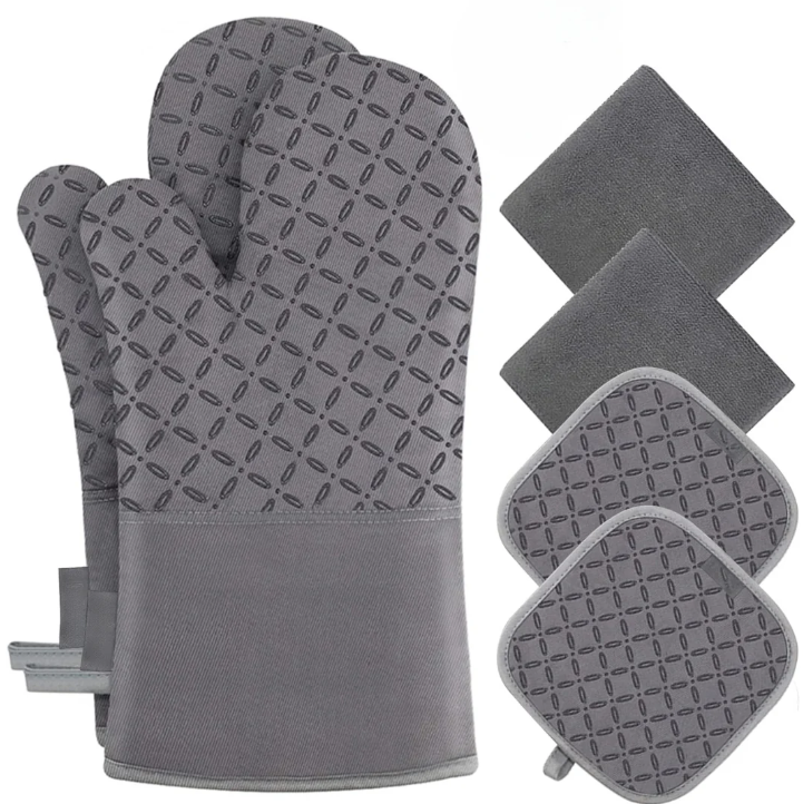 Juego de 6 Piezas de Guantes y Manoplas para Horno Resistentes Al Calor